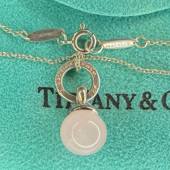 Tiffany Silver Fascination Pink Quartz Ball Necklace 16" - Picture 5 of 8